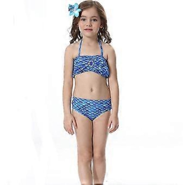 Flickor Crop Tops + Sjöjungfrusvans Baddräkt Set Badkläder 4-11 År (4-5 År Mörkblå)