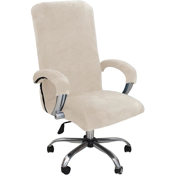 Beige, XL, toimistotuolin päällinen samettipehmusteilla, yksivärinen, irrotettava ja kestävä joustava kangas