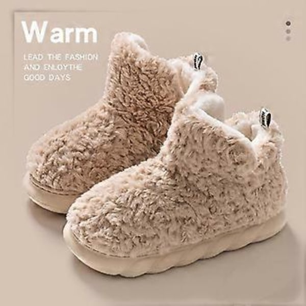 Vores Skønne Fleece-Støvletter, Bløde Hukommelsesskum Søde Varme Fuzzy Hjemme-Fleece-Støvletter hvid37( Khaki37)