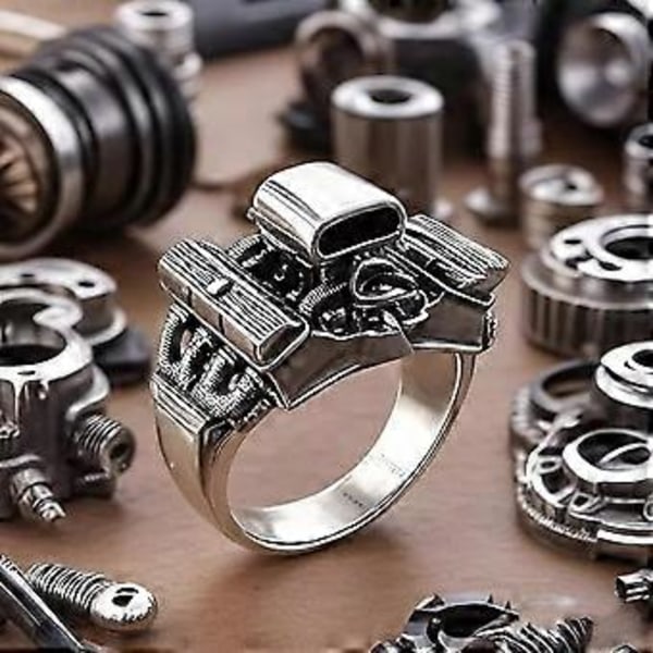 Håndlavet V8 Motor Ring, Sjov Miniature V8 Motor Design, V8 Motorblok Ring (10)