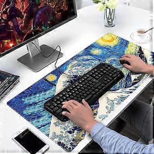 Japansk Stor Utvidet Spillmusmatte, Musmatte med Sydd Kant XXL Størrelse, Skrivebord Matte Trådløs Mus Tastatur Matte for Skrivebord Bærbar PC, Arbeid, Spill