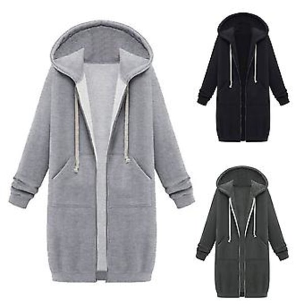Fianao Plus Size Ensfarvet Casual Tyk Hættetrøje Kvinder Lynlås Lang Trøjejakke (XXXXL Hærgrøn)