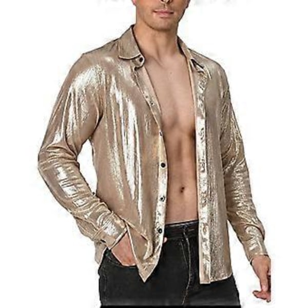 Miesten disco-paidat, kiiltävä pitkähihainen paita (3XL samppanja)
