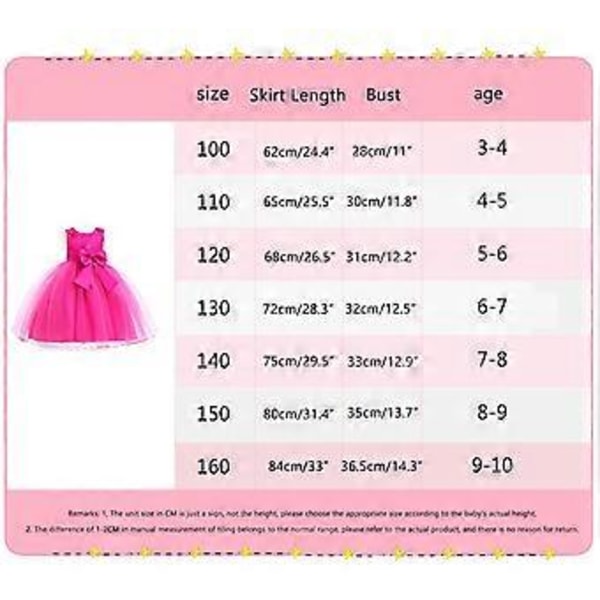 2023 Nyfödda flickors Pageant Spetsbroderade Klänningar Toddler Party Bowknot Tutu Klänning (160 Roseröd)