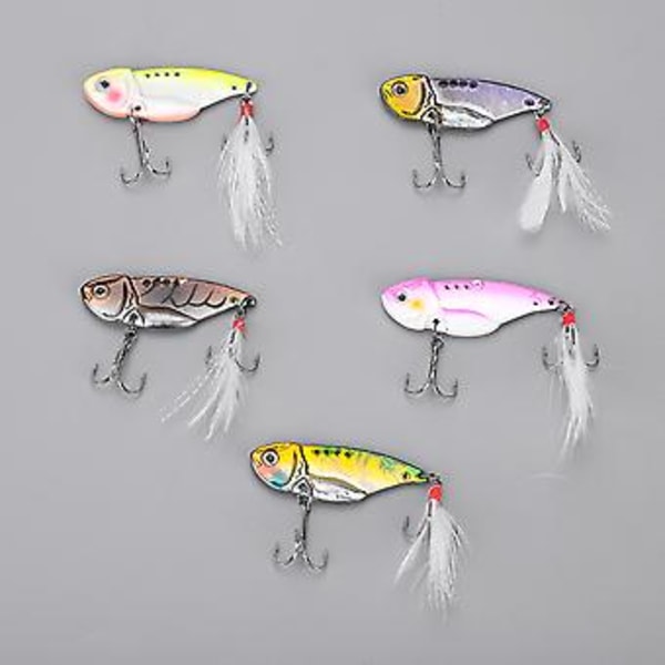 5 st Fiskedrag Konstgjorda Falska Fjäderbeten Hårda Drag Set Fisketillbehör med Krok