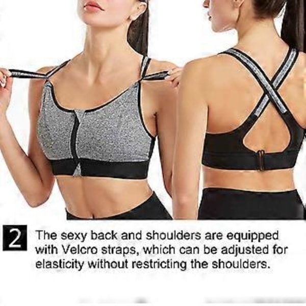 Dame High Impact Sports BH Frontlynlås Plus Størrelse Polstret Yoga Push Up Vest (5XL sort)