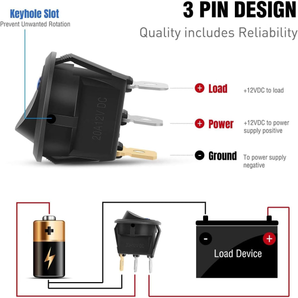 10 stk 12V Bryter Belyste LED Vippebryter 12V 3 Posisjon Låsing SPST Bryter Rund Knapp for