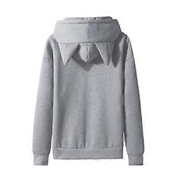 Herre Casual Ensfarvet Pullover Hættetrøje med Katteører, Fleece og Lomme (L Grå)