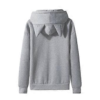 Herre Casual Solid Pullover Hettegenser med Katteører, Fleece og Lomme (L Grå)