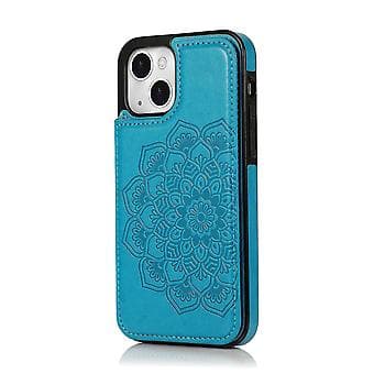 Fodral för iPhone 14 Plus med Kortfack i PU-Läder, Datura Blommönster (Blå)
