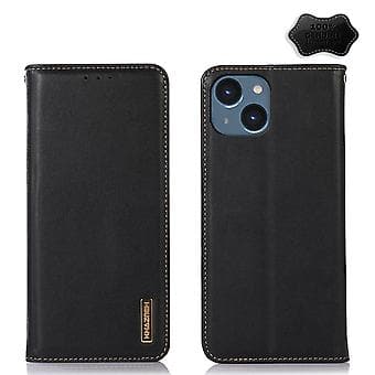 KHAZNEH Nappa Läder Telefonfodral för iPhone 15 Plus (Svart)