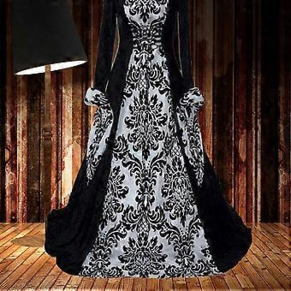 15% RABATT Dame Renessanse Middelalder Kostyme Kjole Snøring Irsk Over Lange Kjoler Cosplay Retro Kjole (L Blå)