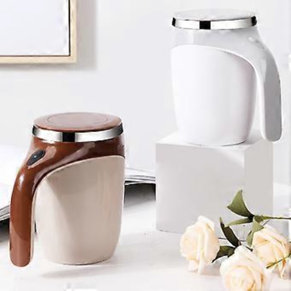 380ml Automatisk Ergonomisk Omrörningsmugg Rostfritt Stål Praktisk Läcksäker Kaffeblandningsmugg för Hemmet (Vit)