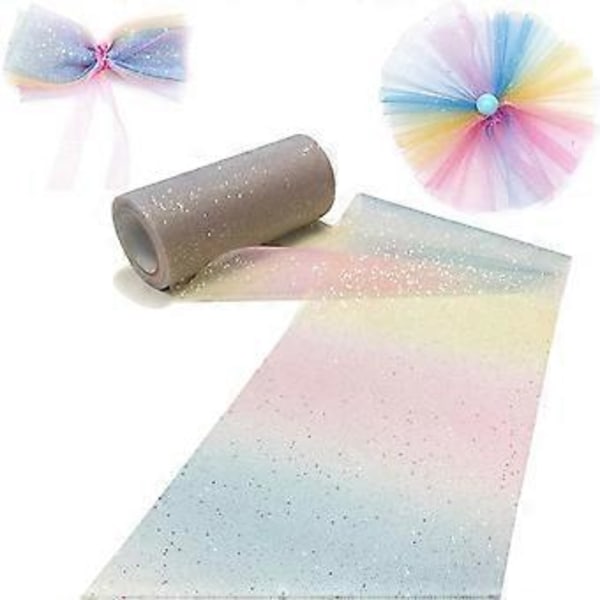1 st Regnbågsgradient Glitter Tyll Rulle Tyg Band Tyll Band Rulle (15 cm 9 meter), Ljus
