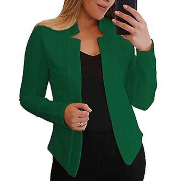 Langærmet Blazer til Kvinder i Solid Farve, Slim Fit, Kontor, Arbejde, Spids Krave, Åben Stitch Cardigan Blazer Yderbeklædning (2XL Grøn)