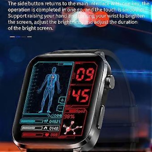 NY Smartklocka, Bluetooth-klocka med textmeddelanden, puls, sömnmonitor Wolf Notch Smart Watch Blodsocker för kvinnor (Svart)
