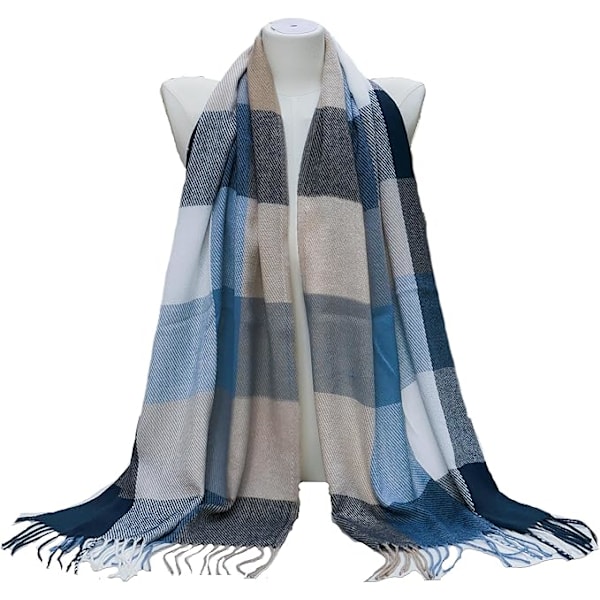 Dametøjsscarf Langt Sjal Vinter Tyk Varmt Strikket Stort Tartan Sjal