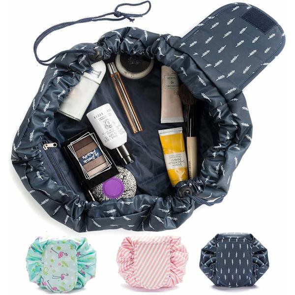 Toilettaske, Quick Make-Up Makeup Bag Toilettaske med snøre (Navy Feathers)