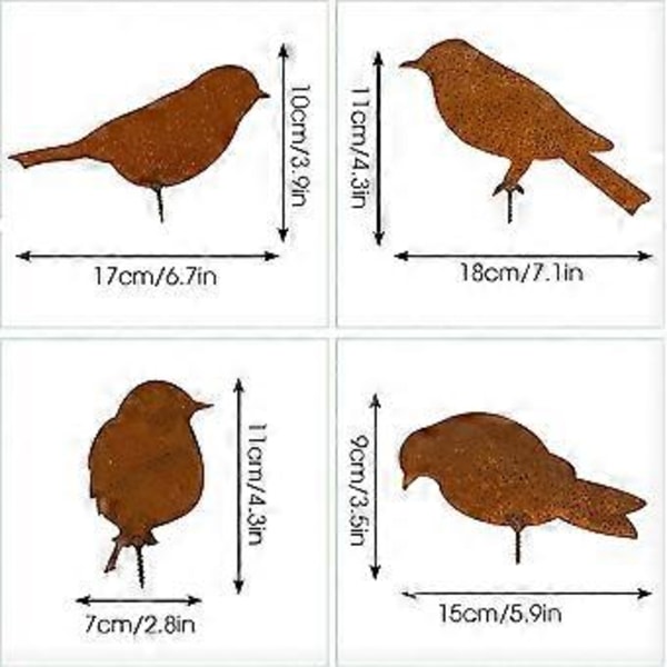 Ruosteiset linnut ruuveilla Linnut Puutarha Siluetti Koriste Ruosteinen Metalli Puutarha Piha Taide Metalli Linnut Lintukoristeet Patio Piha Maisema 4KPL