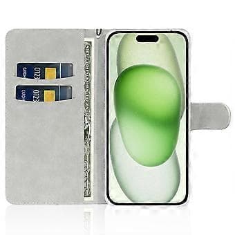 Plånboksfodral i PU-läder för iPhone 15, Stativ, Glitter Splicing, Telefonskal med Rem (Stil E)