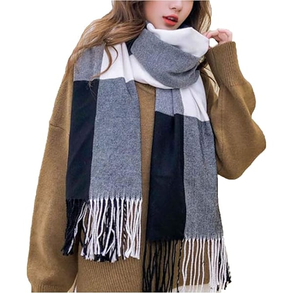Dametøjsscarf Langt Sjal Vinter Tyk Varmt Strikket Stort Tartan Sjal