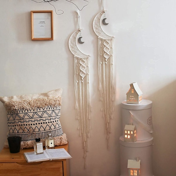 Bohemian Macrame Seinävaate Kuu Unisieppari Käsin Kudottu Seinä T