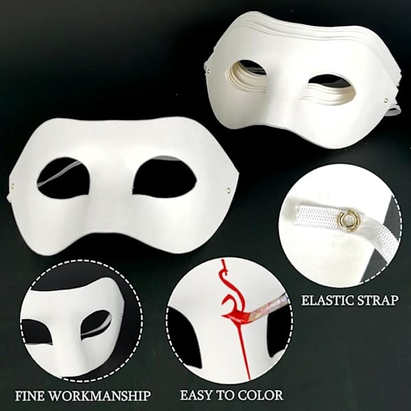 10 st tomma vita Zorro-masker av papper, handmålade för personlig kreativ design, dansfestmaskerad