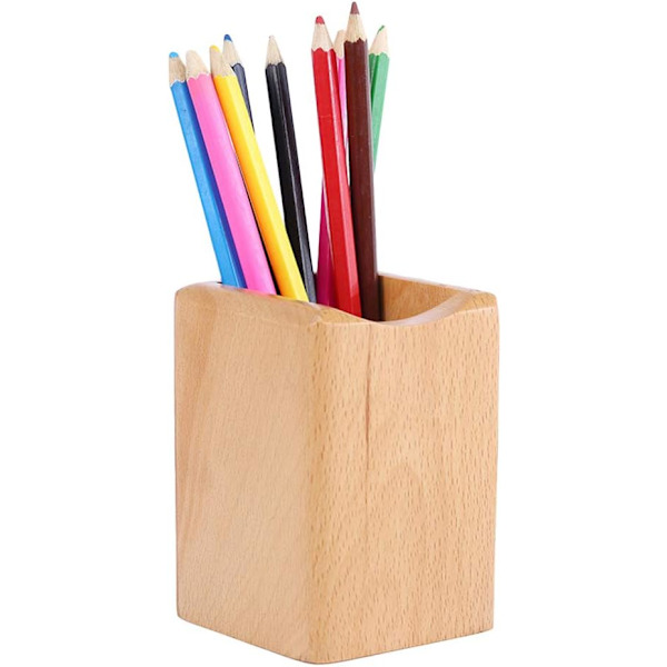 Træ Pen Box Multi-Use Skrivebordsarrangør Eco Naturligt Træ Stora