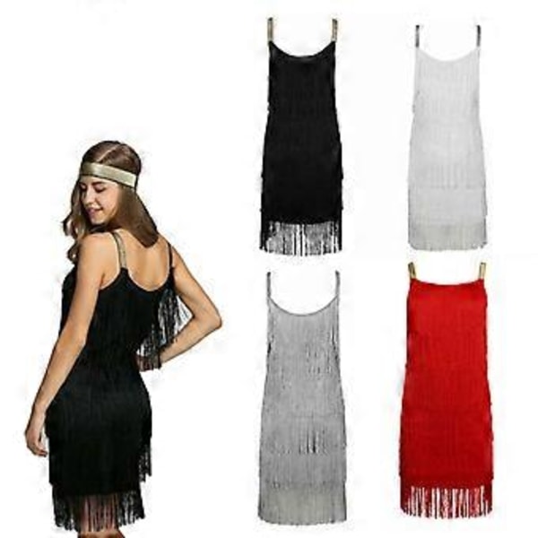 Cocktailkjole Hårbånd Great Gatsby 1920'erne Fringe Flapper Party Tassel Mode (S Sort)
