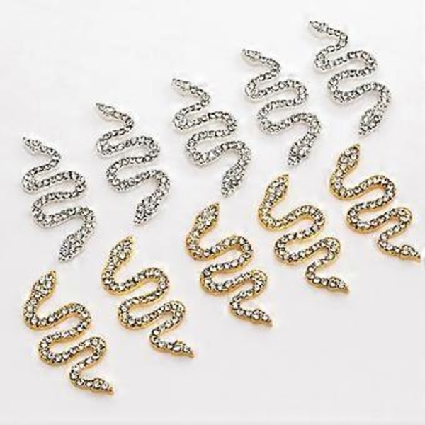 10 st Ormformade Nageldekorationer med Strass, Guld & Silver Ormvåg Nagelstuds Diamanter, Retro Nagel Smycken Tillbehör för DIY Hantverk Naglar