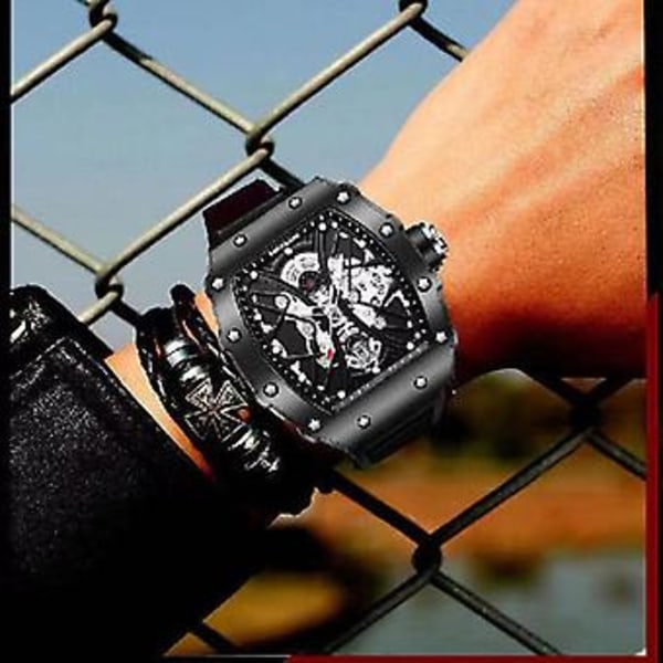 Dobbeltsidet Hul Ikke-Mekanisk Ur Tourbillon Ur Herre Carbon Fiber (Sort)
