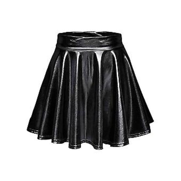 Glänsande metallisk wet look stretchig utsvängd mini skaterkjol för dam/m/l/xl, 100% ny (XL)