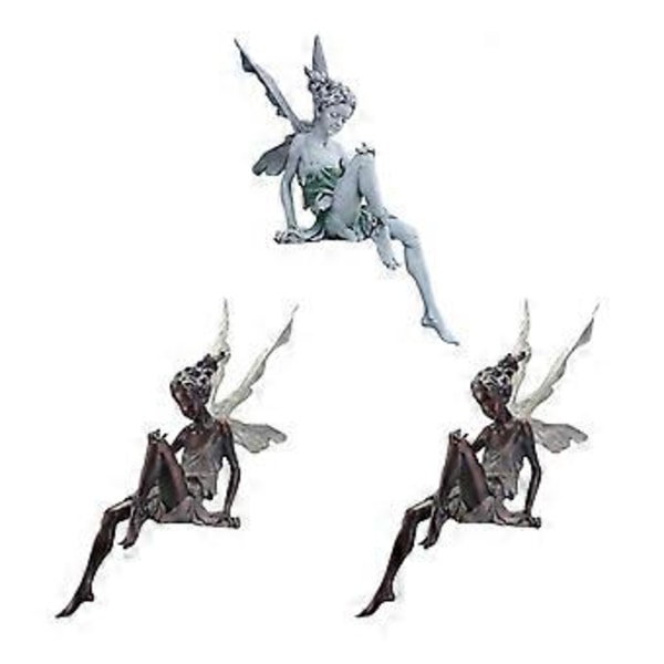 3x Sjarmerende Hagefe Figur Dekorasjon Fontene Statue Ornament
