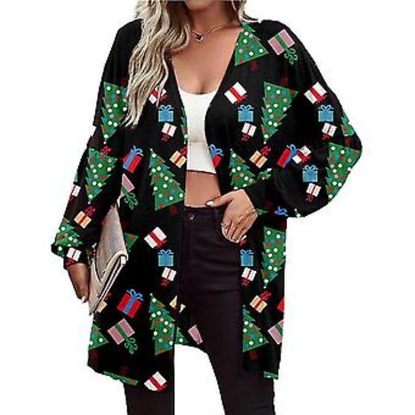 Dametøj Juletrykt Langærmet Mode Cardigan Jakke (L Juletræ)