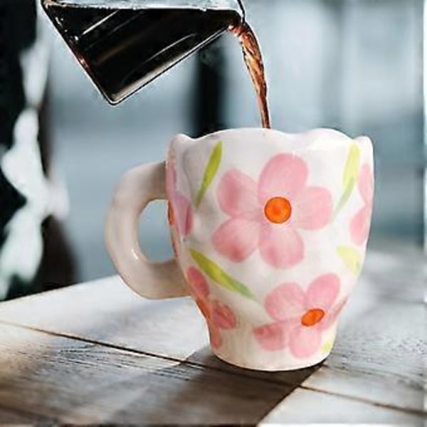 Keramiske Kaffekrus Morgenmad Juice Mælk Vandkopper Gave Blå Gul (Pink Blomster)