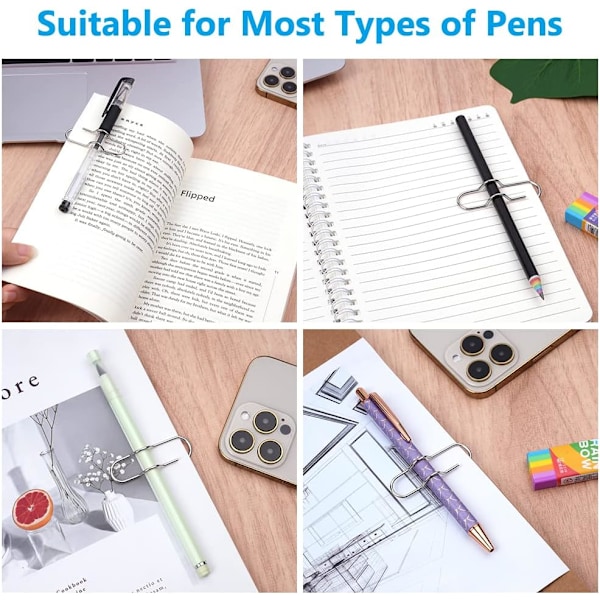6 stk. sølvfarvede metalpenneklips, rustfrit penneklips, metalpenneholder