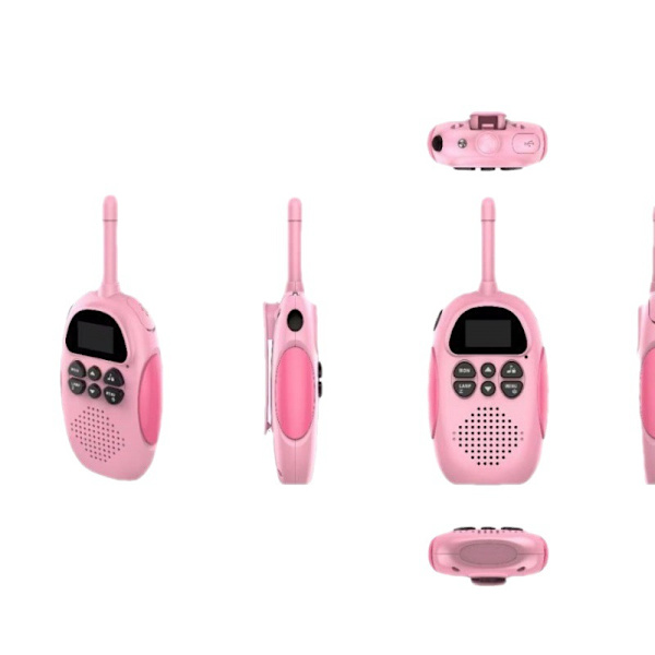 2 rosa laddningsbara barnwalkie-talkies med FM-radio, blin