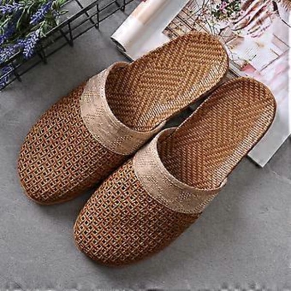 Sommer Hør Slippers Sandaler Indendørs Skridsikker Tyk Bund Gulv Slippers Til Mænd Kvinder (EU 40 41 Brun (Herre))