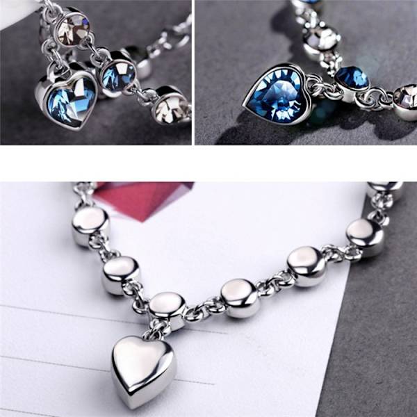 Ocean Heart Blå Kristall Armband för Kvinnor Blå Zirkon Kärlek Charm
