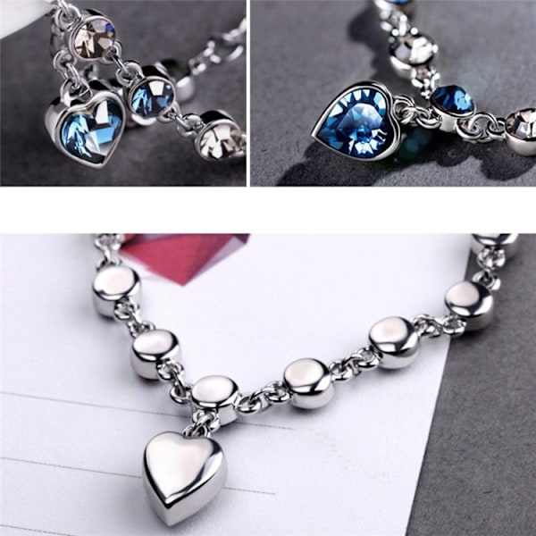 Ocean Heart Blå Krystal Armbånd til Kvinder Blå Zirkon Kærlighed Charm