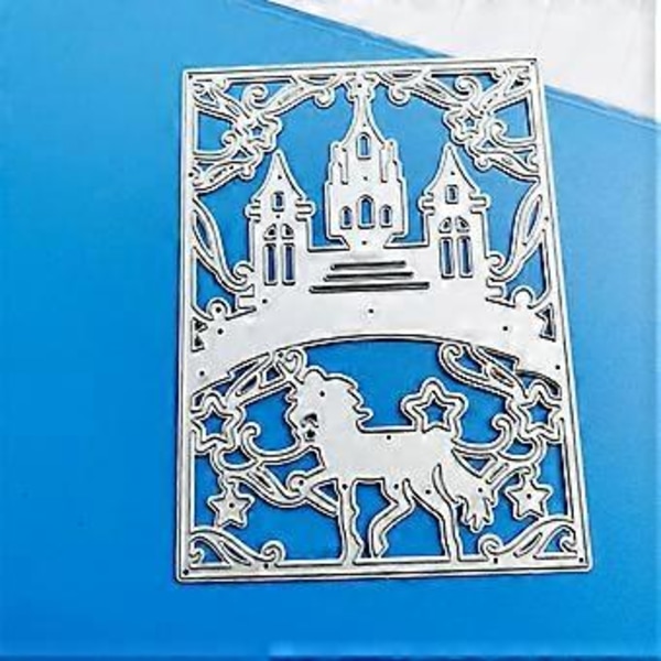 Fairy Horse Castle Baggrundsram Metal Skæreforme Prægningsskabelon DIY Scrapbooking Hilsenskortfremstilling Album Skabelonforme Skær Form Dekoration