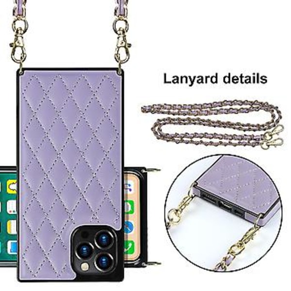 iPhone 14-fodral med kedja i PU-läder Datura Diamond Lattice (Lila)