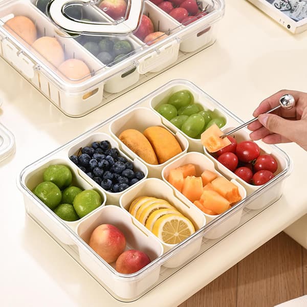 Snacklåda med fack, snackbricka med lock, läckagesäker snackskål i plast, förvaringslåda för snacks
