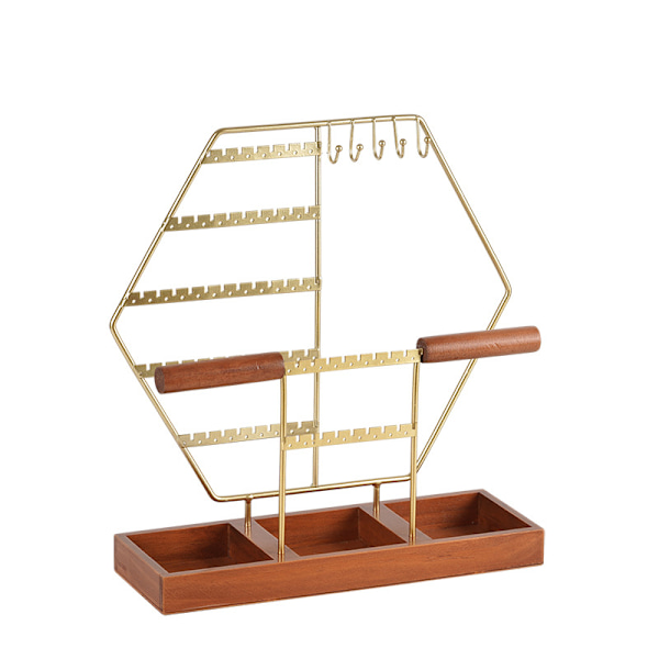 Guld Smykke Display Stativ - Hexagonal Smykke Træ - 7 Dyr - Ørering Holder - Organizer med Ch