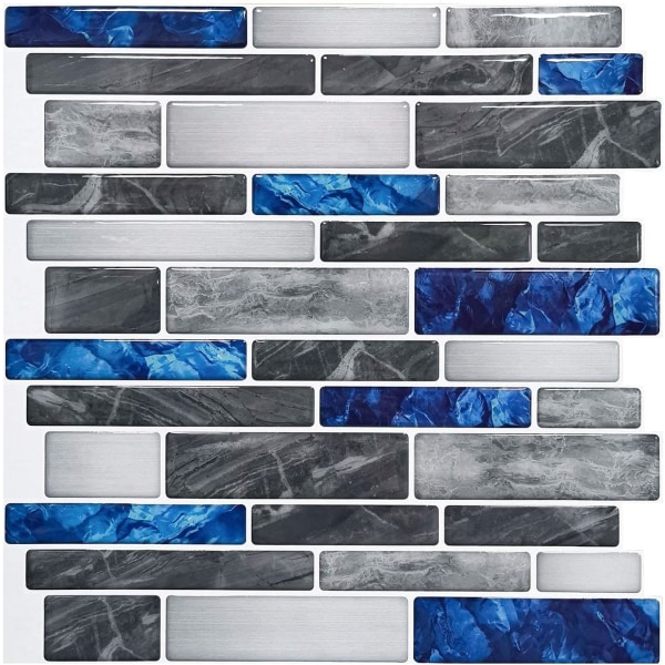 blue adhesive tile sheets with marble pattern, mosaic effect viny