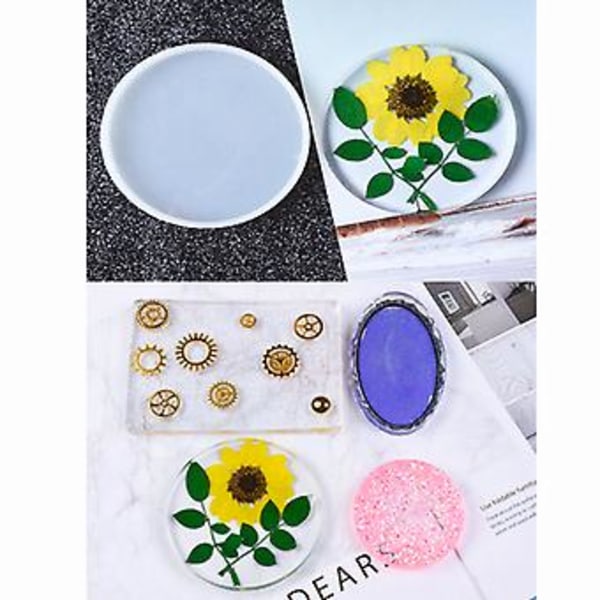 6x DIY Underlägg Form Fyrkantig Rund Silikonform för Tryckplatta Epoxihantverk