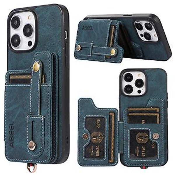 ABE Litchi Texture Kortpung PU-etui til iPhone 15 (Blå)