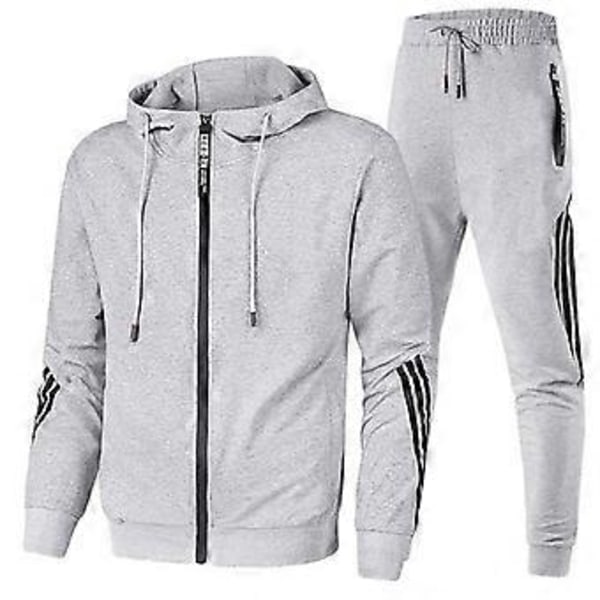 Stor Størrelse Herre Efterår og Vinter Mode Afslappet Træningsdragt Sæt Jakke Sweatpants 2 Dele Sæt (M grå)