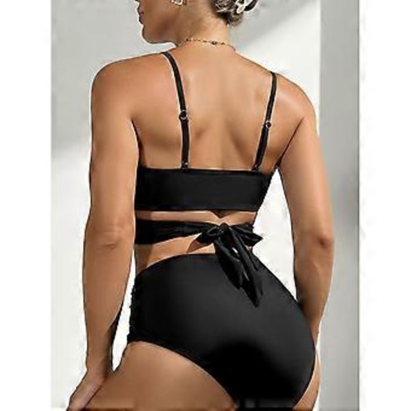 Tvådelad baddräkt för damer, moderiktig enfärgad hög midja, rygglös bikini med spaghettiband