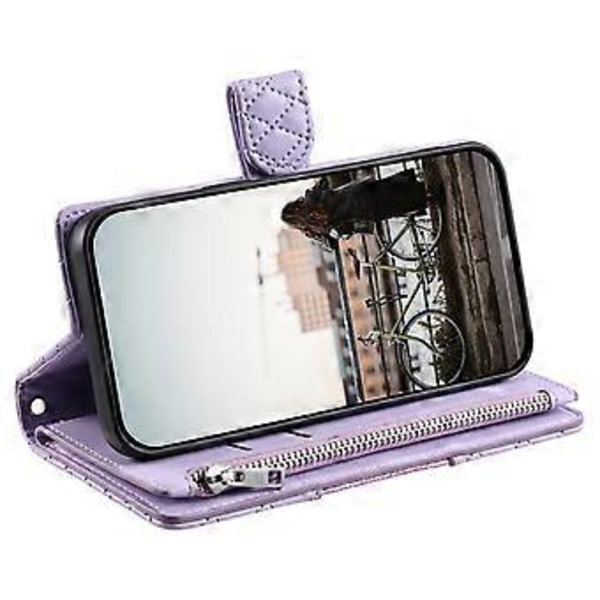 Style 012 til Samsung Galaxy A54 5G Etui Rhombus Glitter Læder Lynlås Tegnebog Telefon Cover (Style B)